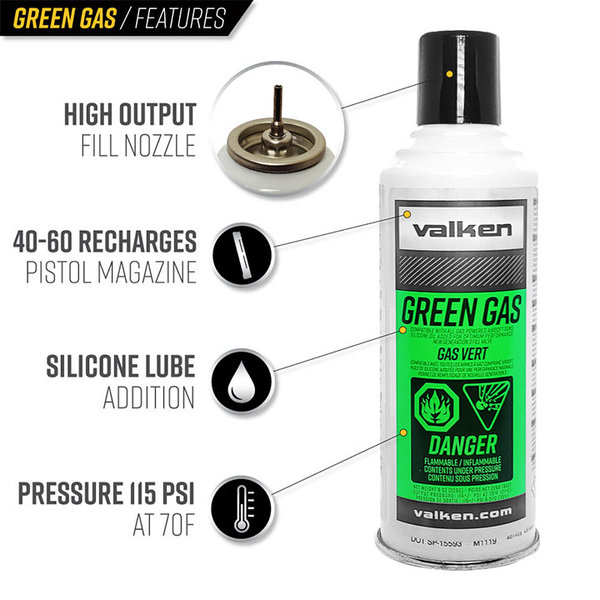 Valken 8oz Airsoft Green Gas - 12 Cans - Valken Sports