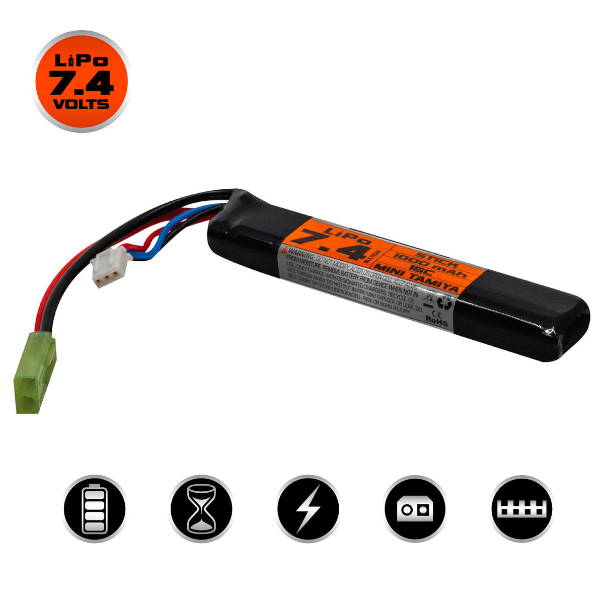7.4V 1000mAh LiPo Stick Airsoft Battery