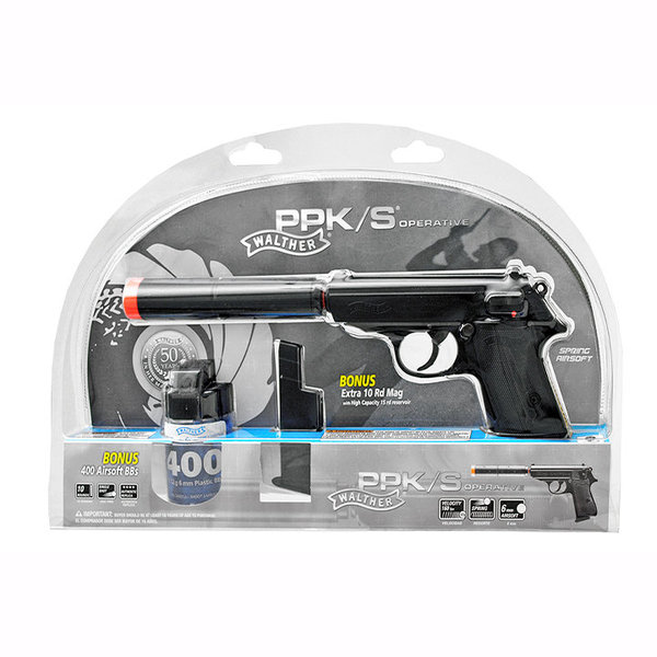 Walther PPK/S Spring Pistol - Black - Operative Kit w/Suppressor – Airsoft  Atlanta