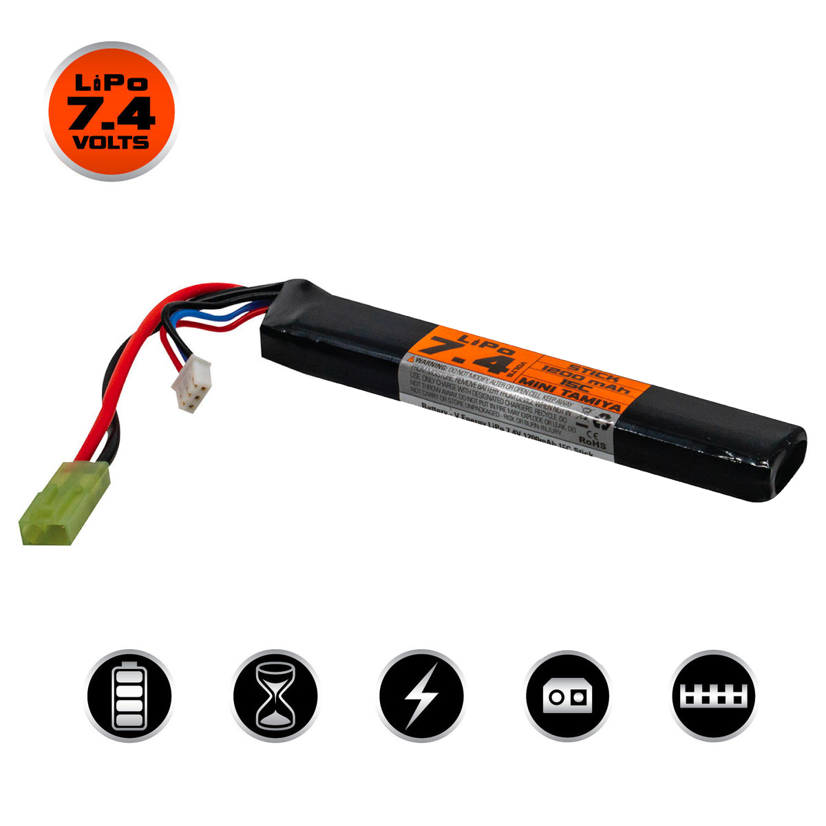 Valken LiPo 7.4v 1200mAh 15C/30C Stick Airsoft Battery (Small