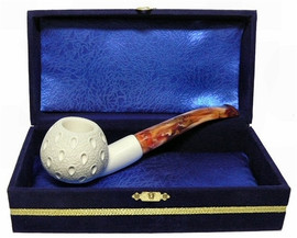 Standard Apple Lattice Bent Meerschaum Pipes with Velvet Chest