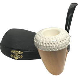 Extra Large Mahogany Calabash Pipe with Lattice Meerschaum Bowl Extra Large Mahogany Calabash Pipe with Lattice Meerschaum Bowl