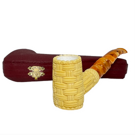 Deluxe Sitting Basket Weave Meerschaum Pipe