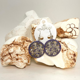 Antique Silver Round Filigree Earrings with Purple Accents