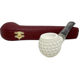 Small Apple Lattice Silver Band Straight Meerschaum Pipe