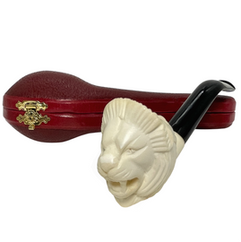 Lion Full Bent Black Stem Meerschaum Pipe