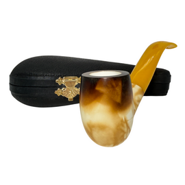 Calcined Smooth Yellow Stem Meerschaum Pipe Set