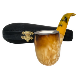 Calcined Smooth Black-Yellow Stem Meerschaum Pipe Set