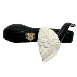 Native American Chief Rusticated Shank Meerschaum Pipe