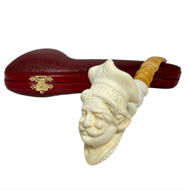Signed Cevher Chef Portrait Knurl Meerschaum Pipe