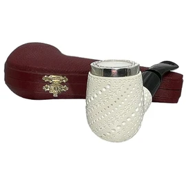 Deluxe Designer Lattice Meerschaum Pipe with Sterling Silver Rim
