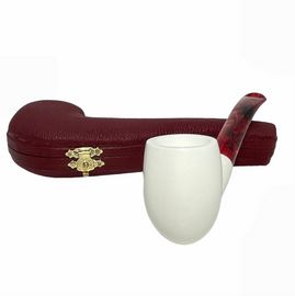 Smooth Billiard Meerschaum Pipe with Pearlescent Red Stem