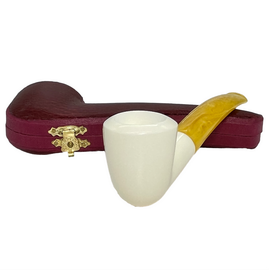 Small Smooth Bent Yellow Stem Meerschaum Pipe