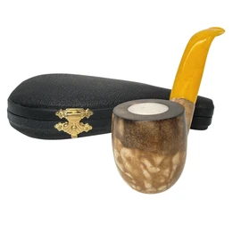 Calcined Smooth Pot-Style Meerschaum Pipe & Tamper Set