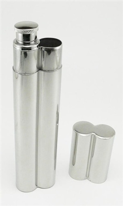 (Bulk of 2 Pcs) 2oz Stainless Steel Flask with 2 Cigar Tube for Groom's Gift