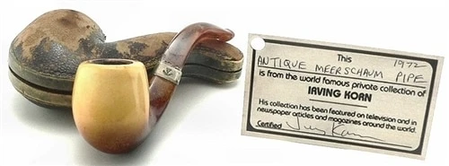 WDC Antique Meerschaum Pipe with Real Sterling Silver Trim Band and Original Amber Stem in its Fitted Case - IK111502