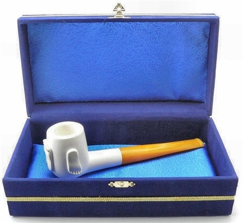 Smooth BIlliard Embossed Feet Meerschaum Pipe in Velvet Chest