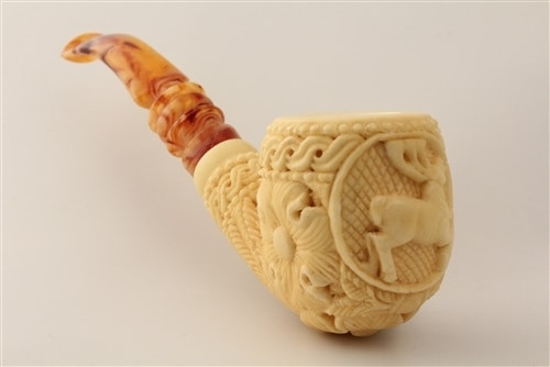 Special Deer Medallion by Master Carver Sener Meerschaum Pipe - MC1602