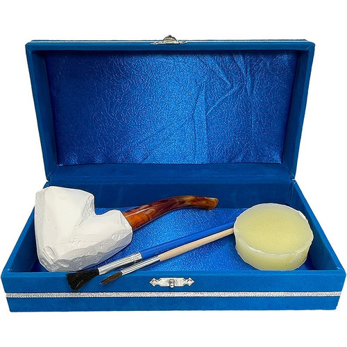Carve Your Own Block Meerschaum Pipe Kit in Velvet Chest Carve Your Own Block Meerschaum Pipe Kit in Velvet Chest