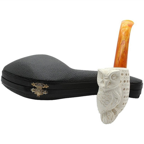 Owl Perched on Lattice Bowl Meerschaum Pipe