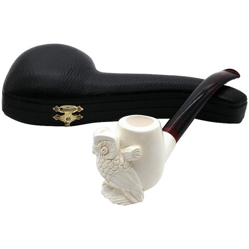 Owl Perched on Smooth Bowl Meerschaum Pipe