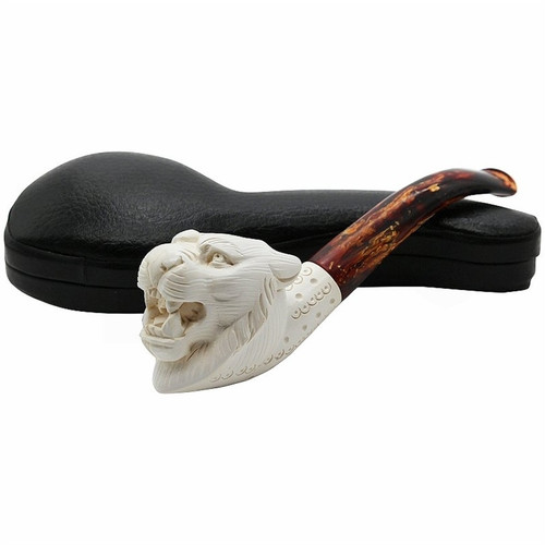 Tiger with Lattice Shank Meerschaum Pipe