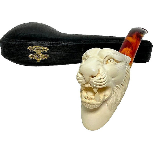 Signed Emre Tiger with Carved Bottom Meerschaum Pipe