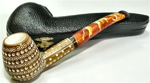 Deluxe Colored Round Lattice Meerschaum Pipe - P416215 Deluxe Colored Round Lattice Meerschaum Pipe - P416215