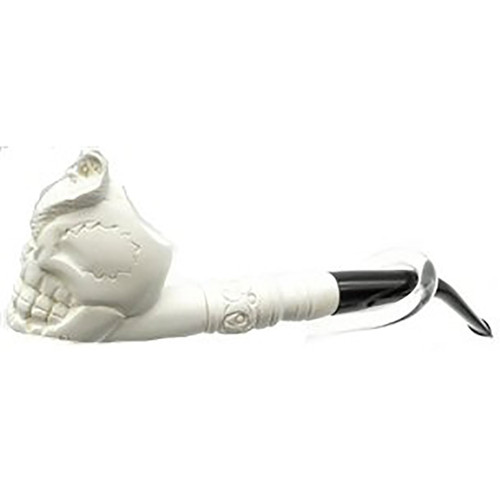 Skull with Snake and Knurl Stem Meerschaum Pipe