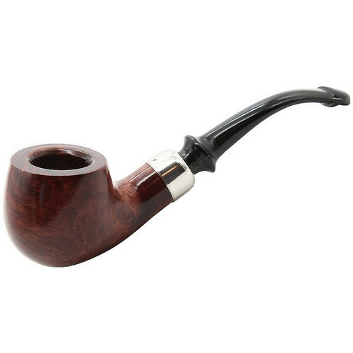 Small Short Billiard with Silver Trim Band Italian Briar Pipe - PBR416570S