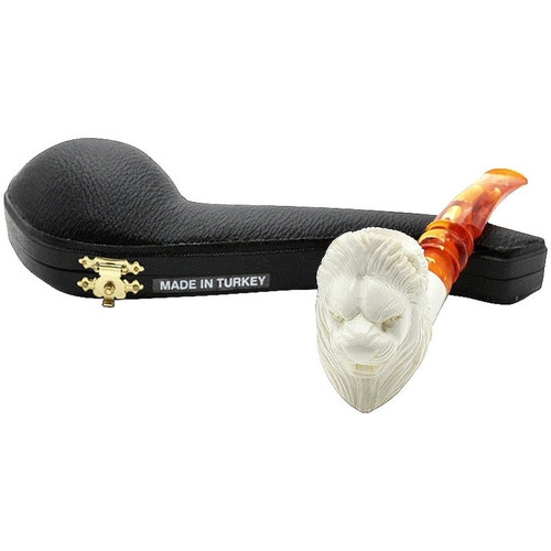 Lion with Designer Stem Meerschaum Pipe