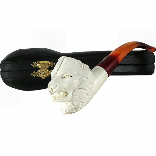 Lion with Multi Color Stem Meerschaum Pipe Lion with Multi Color Stem Meerschaum Pipe