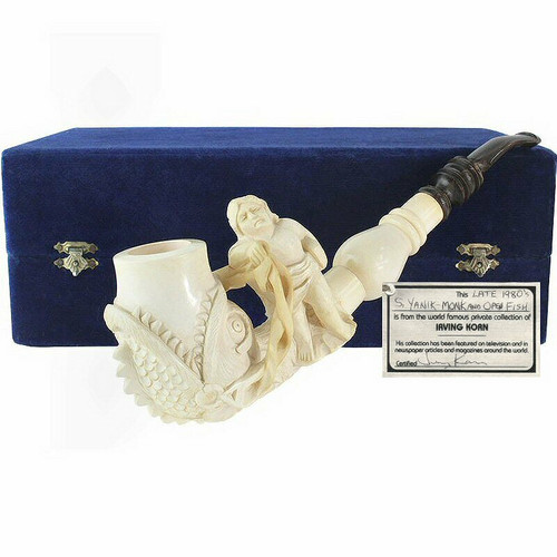 S Yanik Signed Monk and Open Fish Meerschaum Pipe S Yanik Signed Monk and Open Fish Meerschaum Pipe