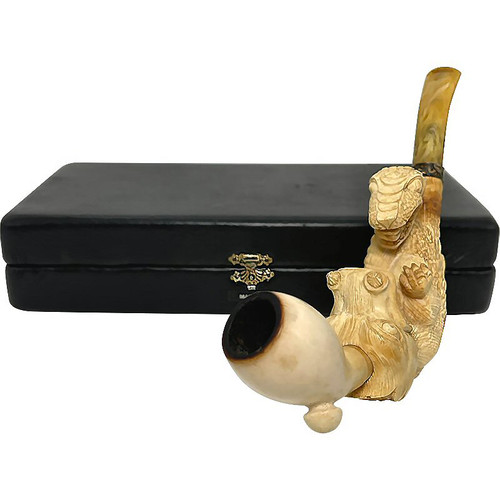 S Yanik Double Dragon Sterling Silver Band Meerschaum Pipe S Yanik Double Dragon Sterling Silver Band Meerschaum Pipe