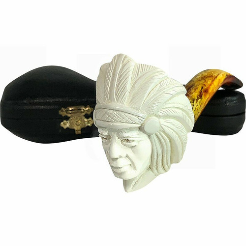 Indian Chief with Headdress Meerschaum Pipe Indian Chief with Headdress Meerschaum Pipe
