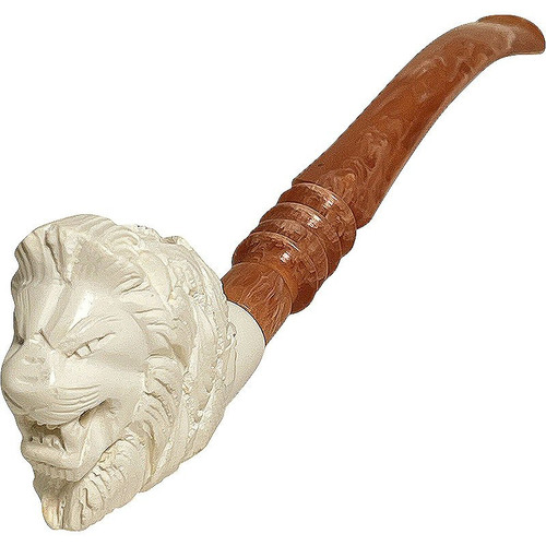 Lion Slightly Bent Churchwarden Meerschaum Pipe Lion Slightly Bent Churchwarden Meerschaum Pipe