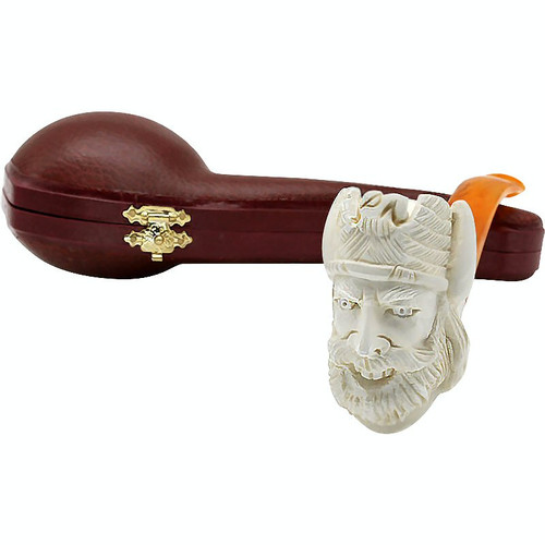 Smiling Viking with Eagle Helmet Meerschaum Pipe