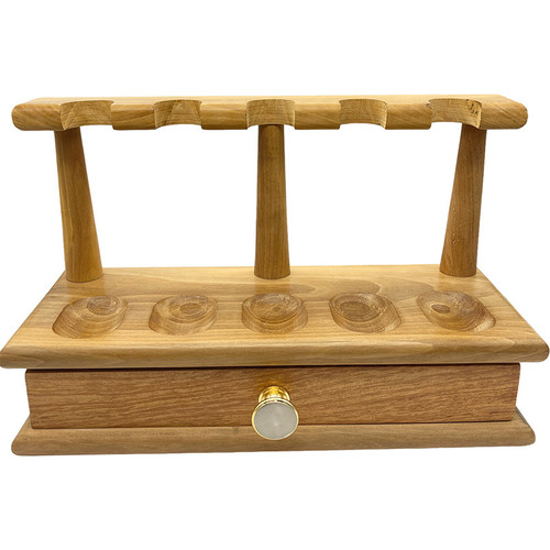 5 Pipe Wooden Tobacco Pipe Rack with Drawer