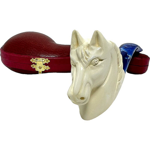 Deluxe Horse with Blue Stem Meerschaum Pipe Deluxe Horse with Blue Stem Meerschaum Pipe