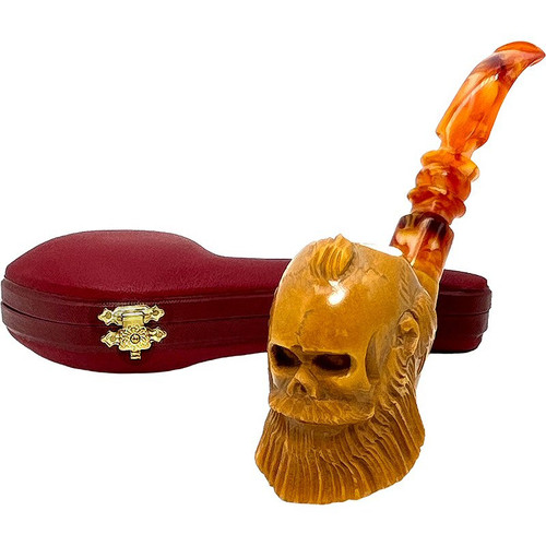 Deluxe Pre-colored Signed Esref Bearded Skull Meerschaum Pipe Deluxe Pre-colored Signed Esref Bearded Skull Meerschaum Pipe