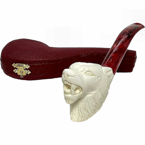Wolf with Red Bent Stem Meerschaum Pipe Wolf with Red Bent Stem Meerschaum Pipe