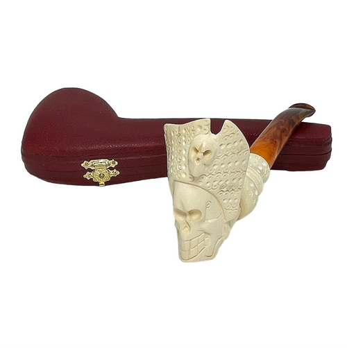 Skull in Pirate Hat Knurl Meerschaum Pipe