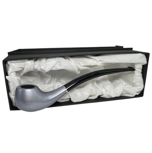Silver Lacquer Briar Pipe – Half Bent Churchwarden