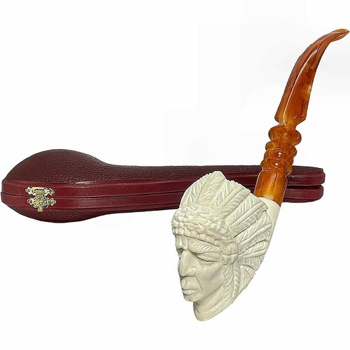 Designer Stem Indian Chief Churchwarden Meerschaum Pipe Designer Stem Indian Chief Churchwarden Meerschaum Pipe