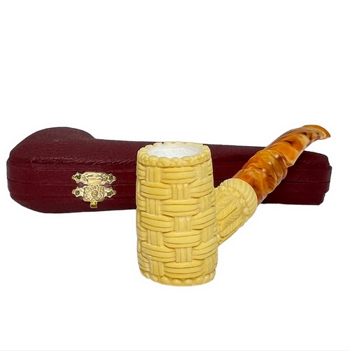 Deluxe Sitting Basket Weave Meerschaum Pipe Deluxe Sitting Basket Weave Meerschaum Pipe