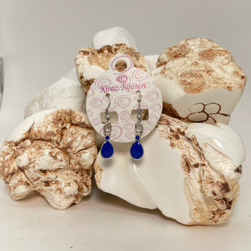 Silver Drop Earrings with Royal Blue Teardrop Charms