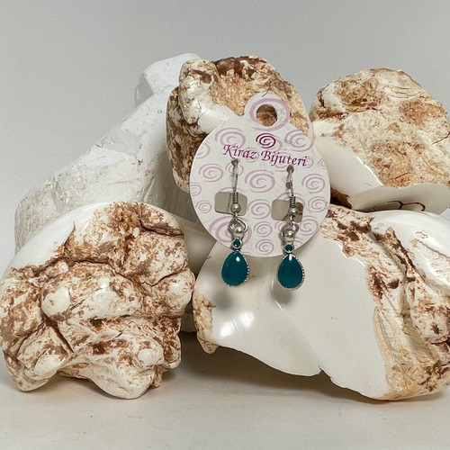 Silver Drop Earrings with Teal Teardrop Charms