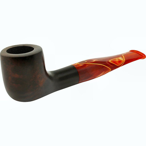 Brown Acrylic Flat Rim Straight Italian Briar Pipe Brown Acrylic Flat Rim Straight Italian Briar Pipe
