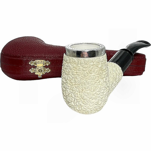 Deluxe Rustic Sterling Silver Rim Meerschaum Pipe Deluxe Rustic Sterling Silver Rim Meerschaum Pipe