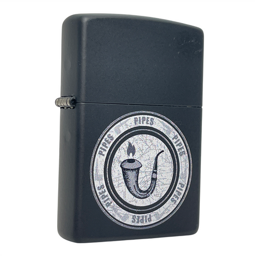Zippo Black Matte Emblem Pipe Lighter Zippo Black Matte Emblem Pipe Lighter